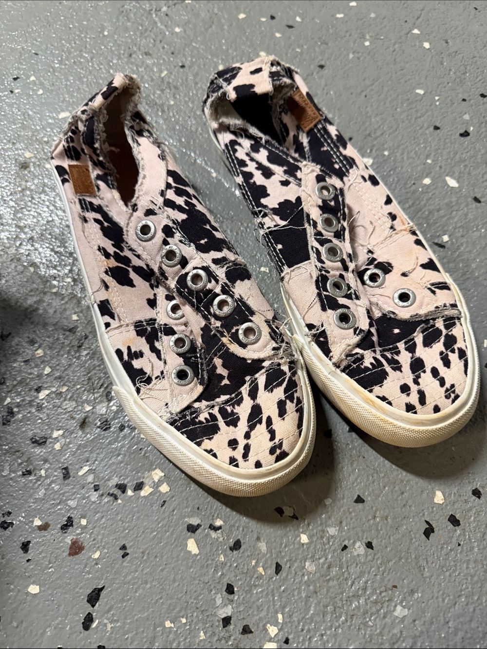 Canvas Slip-On Sneakers in Pink and Black Cow Print